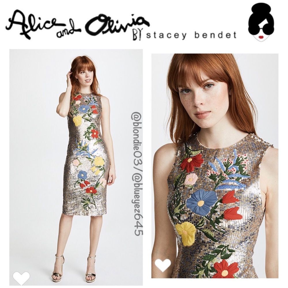 Alice + Olivia | Dresses | Alice Olivia Nat Embroidered Midi Dress 4 |  Poshmark